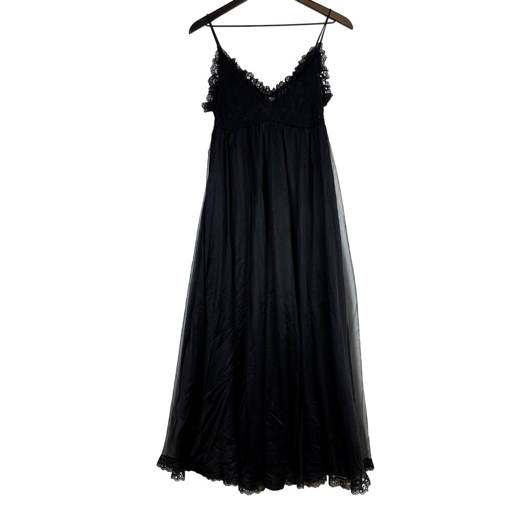 Vintage Tosca Lingerie Maxi Long Night Gown Lace Trim Dress 6402 Black - L